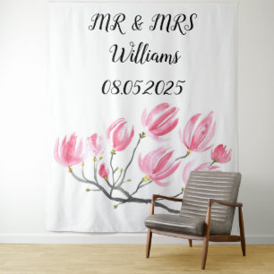 Tapete De Parede Banner de fundo de casamento clássico Mr & Mrs
