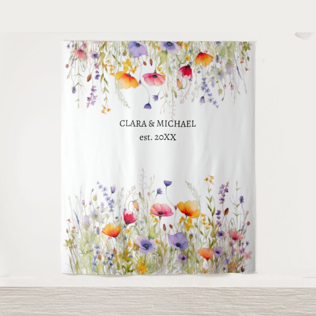 Tapete De Parede Banner de Fundo de Casamento de Flores Selvagens (Frente)