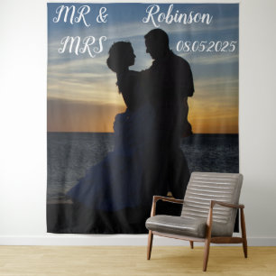 Tapete De Parede Banner de fundo de casamento Mr & Mrs com roteiro 