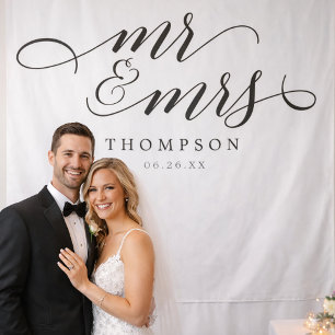 Tapete De Parede Banner de Fundo de Casamento Mr & Mrs Moderno