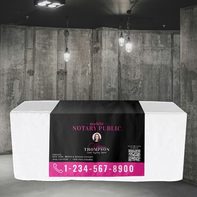 Tapete De Parede Banner de Mesa Código QR de Foto do Agente de Assi (Notary Signing Agent Photo QR Code Table Banner Tapestry)
