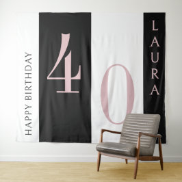 Tapete De Parede Banner de Nome e Idade Personalizado Preto Rosa Br