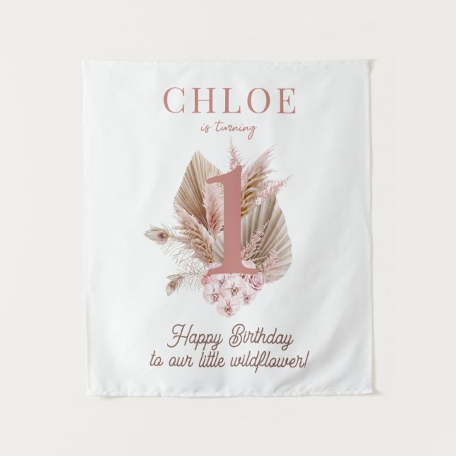 Tapete De Parede Banner de primeiro aniversario de Flor Selvagem (Frente)