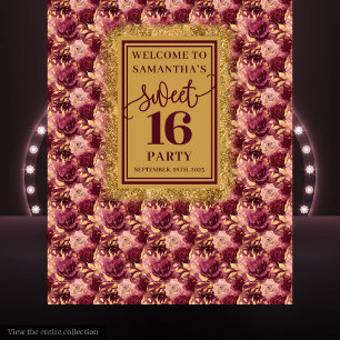 Tapete De Parede Banner Dourado Borrão Blush Burgundy, 16 e belo do