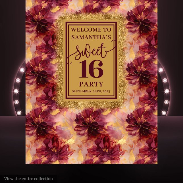 Tapete De Parede Banner Dourado Burgundy Blush 16 Sweet Gorgeous (Gorgeous Sweet 16 Blush Burgundy Gold Banner)