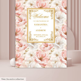 Tapete De Parede Banner Dourado de Casamento de Ivory Rosa Moderno