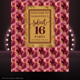 Tapete De Parede Banner Dourado Glamorous Sweet 16 Blush Burgundy