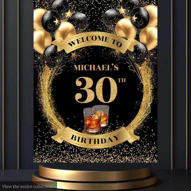 Tapete De Parede Banner Glamorous 30 Man Birthday Whiskey Event (Glamorous 30th Man Birthday Whiskey Event Banner)