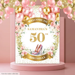 Tapete De Parede Banner Luxe 50º Aniversário Blush Boho Pink Heels
