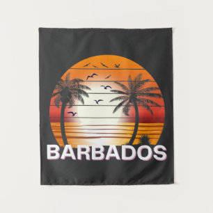 Tapete De Parede Barbados Vintage Palm Trees Summer Beach