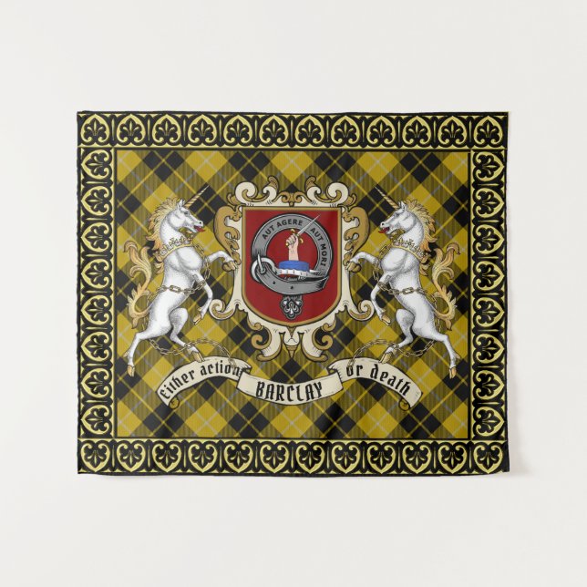 Tapete De Parede Barclay Clan Crachá & Unicorns w/Tartan enquadrado (Frente (Horizontal))