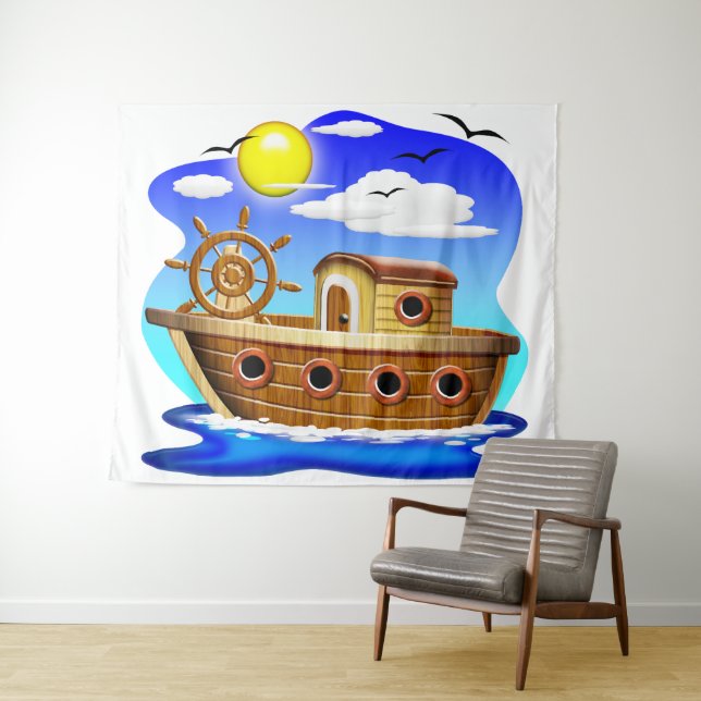 Tapete De Parede Barco de Pesca Cartoon  (In Situ (Horizontal))