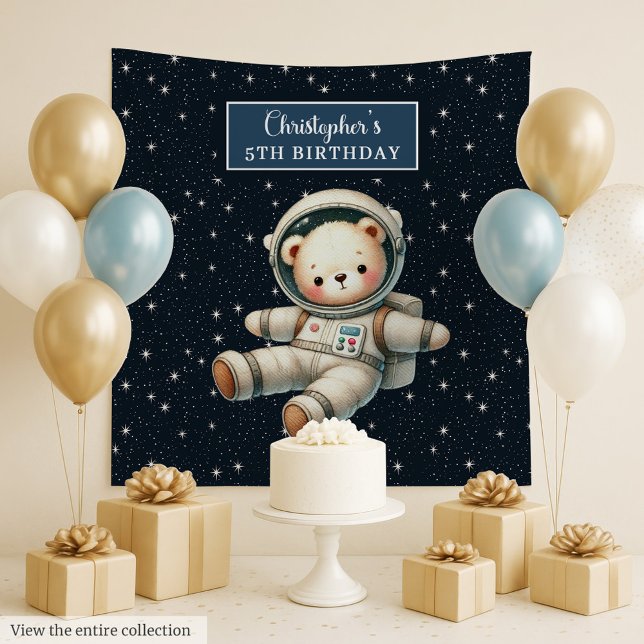 Tapete De Parede Barramento de espaço bonito para Festa de aniversá (Cute Space Bear Tapestry for Boy Birthday Party)