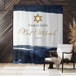 Tapete De Parede Bat Mitzvah Backdrop | Abstrato de Aquarela Azul