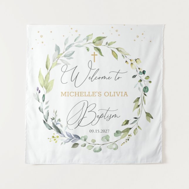 Tapete De Parede Batismo de Bebê Herbal de Eucalipto  (Frente)