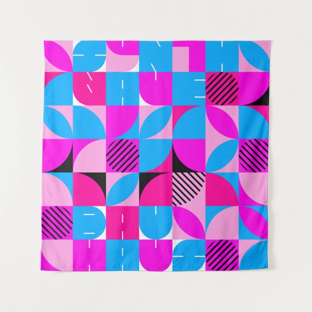 Tapete De Parede Bauhaus Synthwave #3 poster (azul-rosa) (Frente)