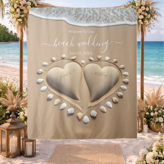 Tapete De Parede Beach Wedding Sand Hearts (Beach Wedding Sand Hearts Tapestry)