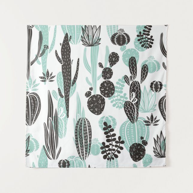 Tapete De Parede Beautiful hand drawn cacti doodle seamless pattern (Frente)