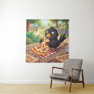 Tapete De Parede Bebê Desenho Animado Melro Corvo Gralha Comendo Pi