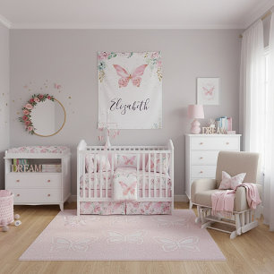 Tapete De Parede Bebê floral pastel e borboleta 