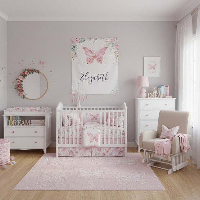 Tapete De Parede Bebê floral pastel e borboleta  (Criador carregado)
