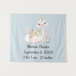 Tapete De Parede Bebê Lhama com Flores Brancas e Azuis Bebê Menino