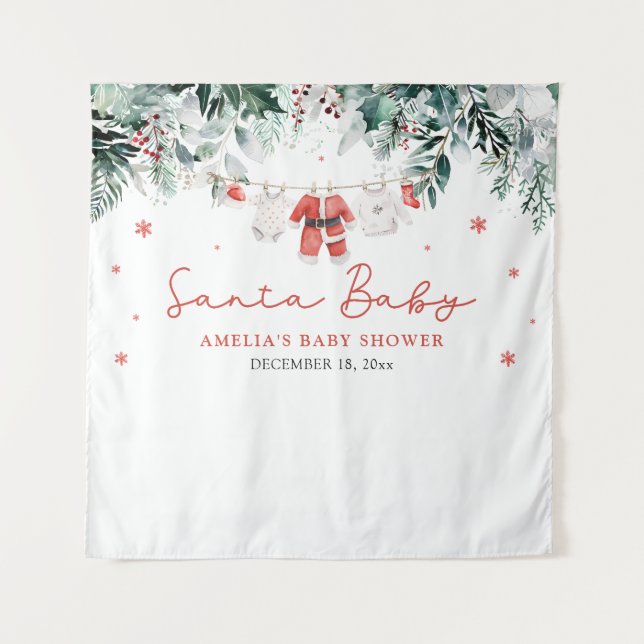Tapete De Parede Bebê Papai Noel Vermelho Roupas de Bebê Chá de Beb (Frente)