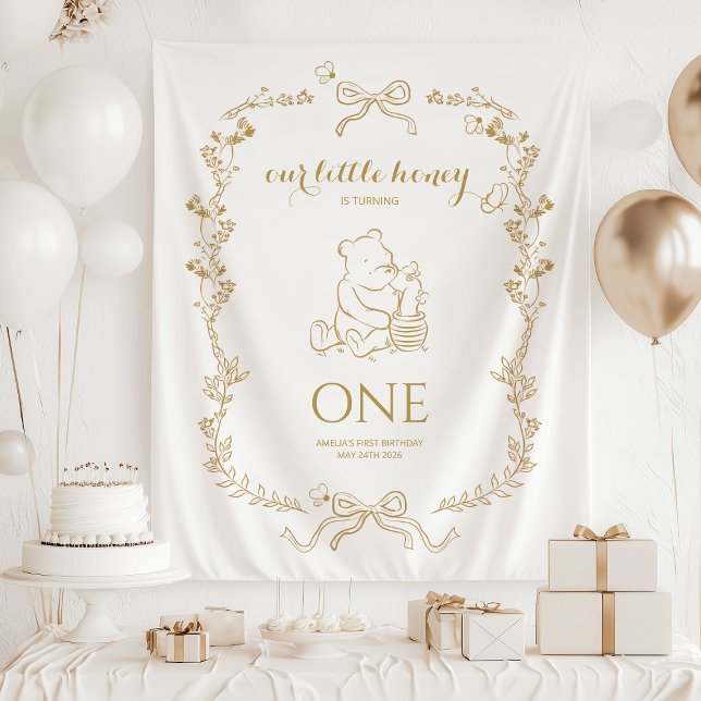 Tapete De Parede Bee First Birthday Banner Our Little Hunny (Criador carregado)