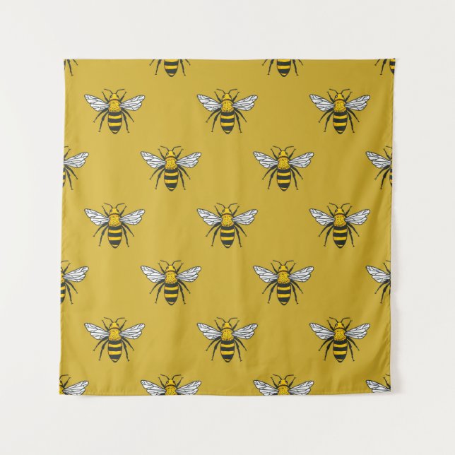 Tapete De Parede Bee Haven: Padrão Amarelo Vintage (Frente)