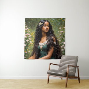 Tapete De Parede Bela Mulher Negra Retrato Floral