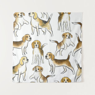 Tapete De Parede Beleza do Beagle: Padrão de Cachorro de Aquarela