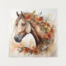 Belo Cavalo com Bonito Flor Aquarela