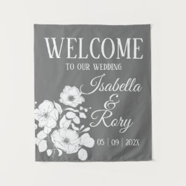 Tapete De Parede Belo Cinza e Branco Floral Boas-Vindas de Casament