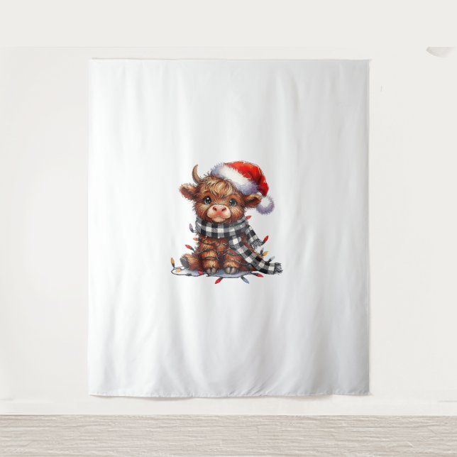 Tapete De Parede Belo Natal Luzes de Highland Vaca Engraçada Natal (Frente)