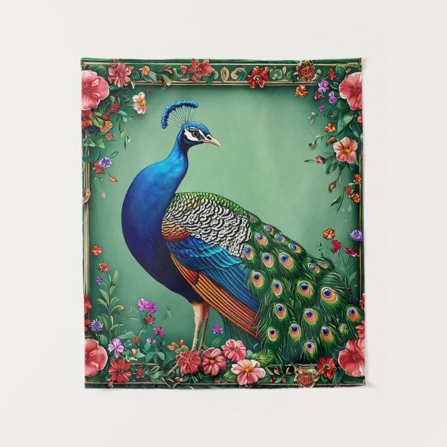 Tapete De Parede Belo pavão fundo floral (Frente)