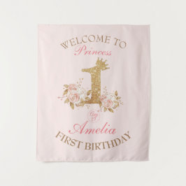 Tapete De Parede Bem-vinda Coroa de Ouro Rosa Princesa 1º Aniversár