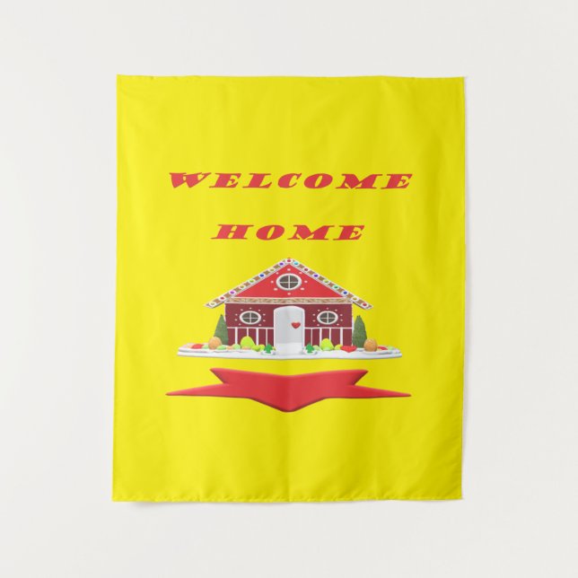 TAPETE DE PAREDE BEM-VINDO A CASA BRIGHT RED E AMARELO FELIZ, ÓPTIC (Frente)