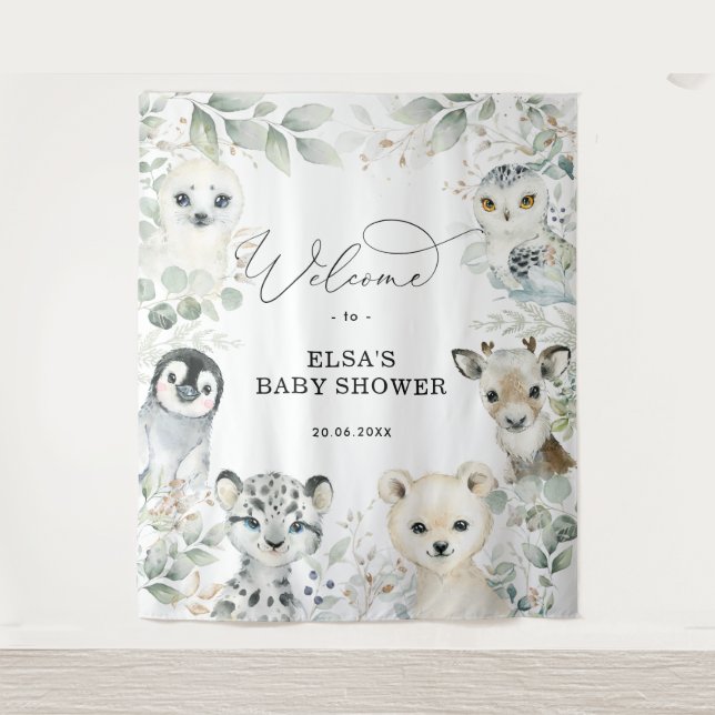 Tapete De Parede Bem-vindo ao Bebê Animais Árticos Folhagem de Inve (Frente)