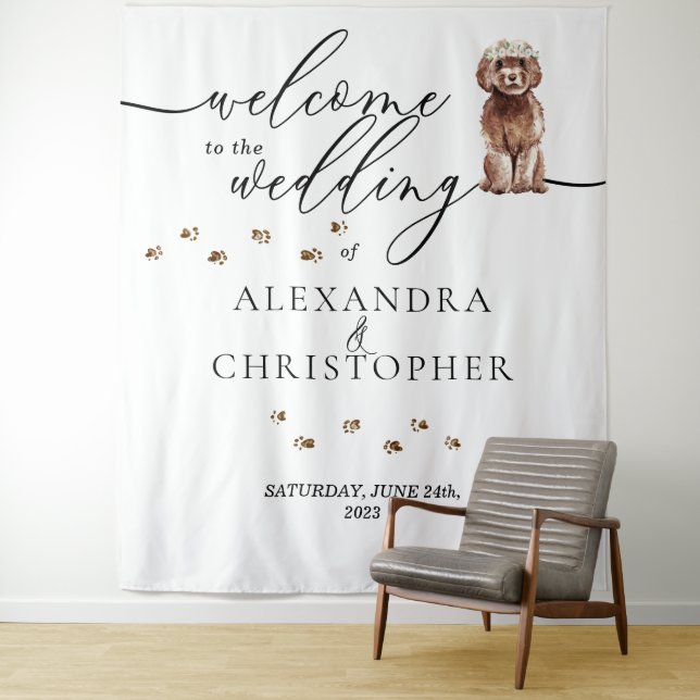 Tapete De Parede Bem-vindo ao casamento Brown Cavapoo Dog (In Situ)