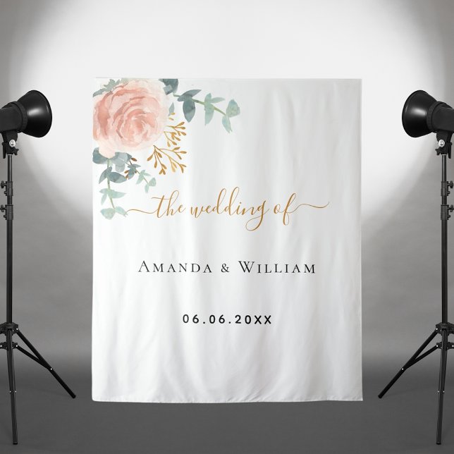 Tapete De Parede Bem-vindo ao casamento floral rosa dourado (Criador carregado)