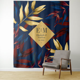 Tapete De Parede Bem-vindo ao Casamento Tropical Burgundy, Azul-Mar