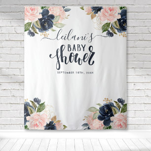 Tapete De Parede Bem-vindo ao Chá de Bebê Fundo Floral Azul Rosa