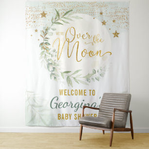 Tapete De Parede Bem-vindo ao Chá de Bebê Over the Moon com Verde e