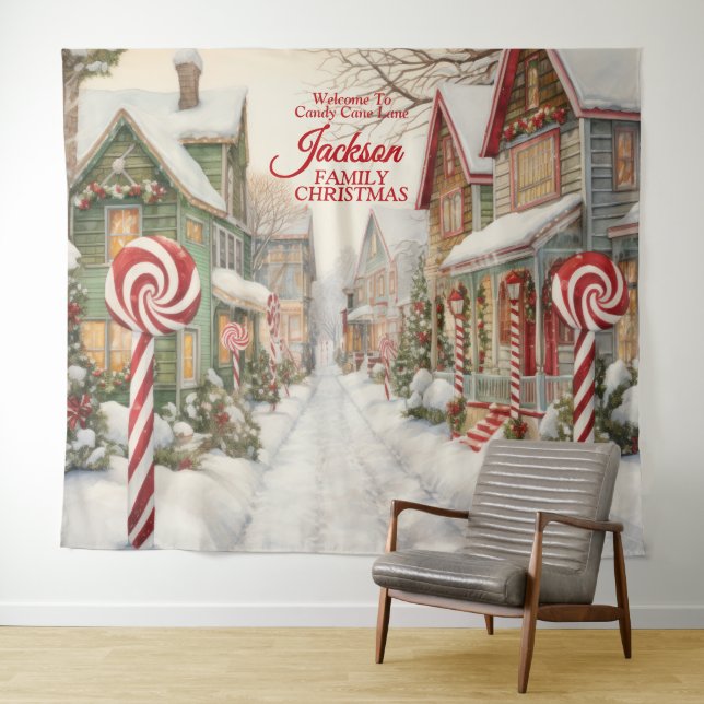 Tapete De Parede Bem-vindo ao Fundo de Natal da Rua Candy Cane (In Situ (Horizontal))