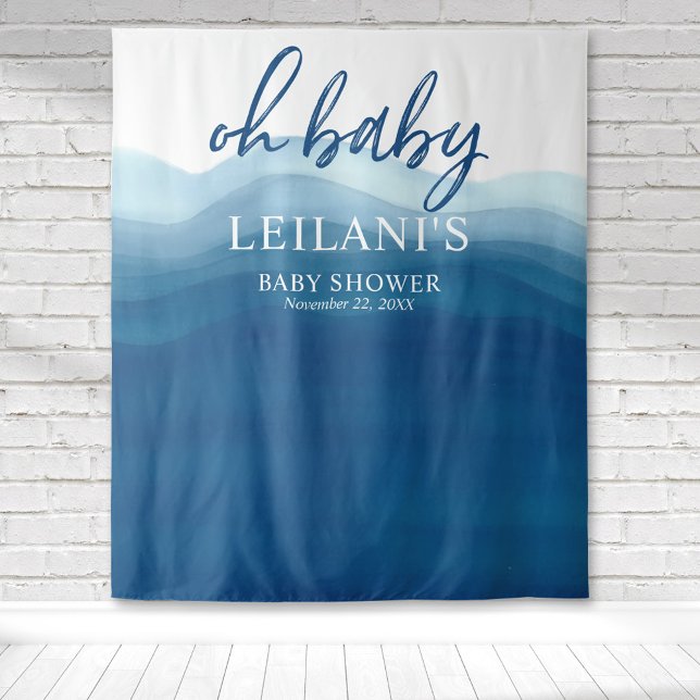 Tapete De Parede Bem-vindo Chuveiro de Bebê Fundo Azul Ombre (Oh baby blue ombre watercolor tapestry perfect for a beach baby shower and is a perfect backdrop.)