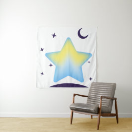 Tapete De Parede Berçário Caprichoso de Estrelas e Lua em Pastel