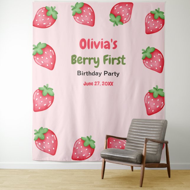 Tapete De Parede Berry First Birthday Strawberry primeiro aniversar (In Situ)
