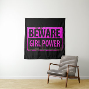 Tapete De Parede BEWARE o poder da menina - sinal preto cor-de-rosa