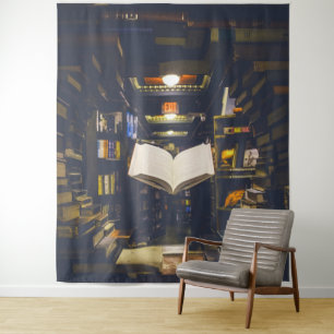 Tapete De Parede Biblioteca Livros Prateleiras Abrir Livro Lido