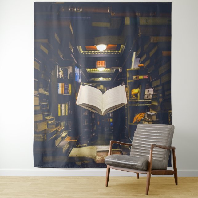 Tapete De Parede Biblioteca Livros Prateleiras Abrir Livro Lido (In Situ)